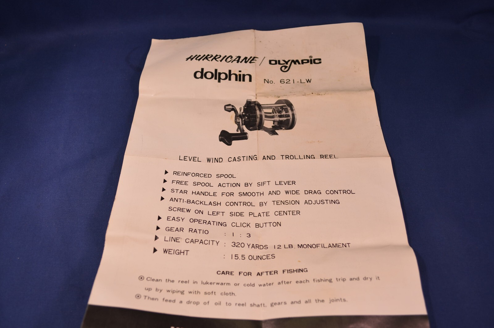 Hurricane/ Olympic Dolphin Fishing Reel 621-LW Manual Parts 