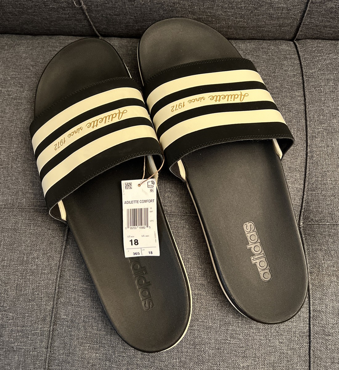 NEW SIZE 18! Adidas Adilette Comfort Slide adidas Adilette Comfort Slides - Black | Free Shipping with  main image 2