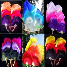 Nuovo 1 paio (sinistra e destra) 1,5 m 1,8 m lungo danza del ventre 100% seta velo a ventaglio 6 colori