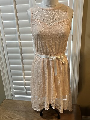 As U Wish Pink Lace Dress With Pearl /ribbon Belt Small
