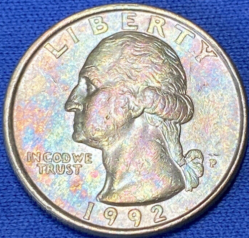 1992-P Washington Quarter Beautiful Brilliant Rainbow Toned Coin #2 - Picture 5 of 16