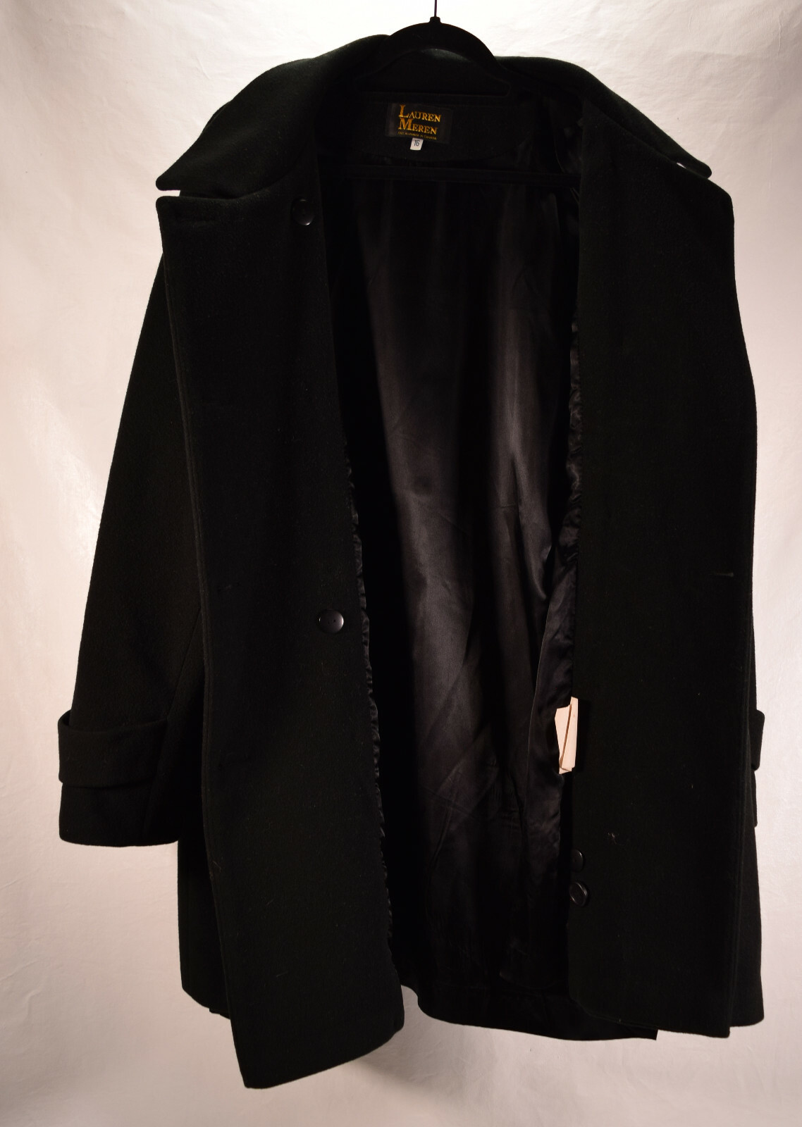 Lauren Meren Womens Pea Coat Black Wool 