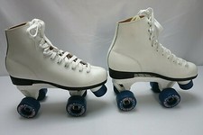 Womens White Roller Derby Roller Skates Sz8 Freestyle Roller Star Blue Wheel EUC