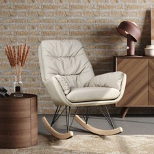 Upholstered High Back Armchair Velvet Rocking Chair Lounge Sofa Fireside Wooden