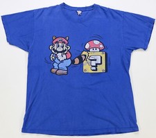 Rare Vintage NINTENDO Super Mario Racoon Mushroom  Box 2002 T Shirt 2000s Blue