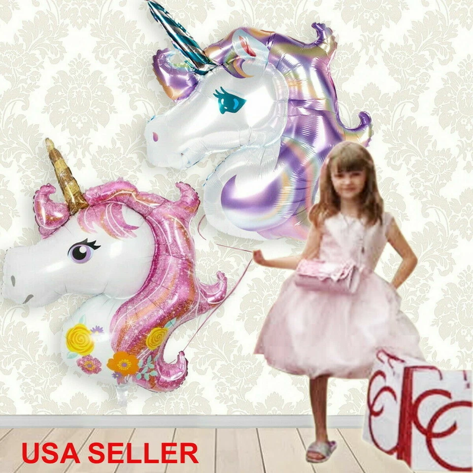 "ONE" 1st UNICORN BIRTHDAY PARTY FOIL LATEX BALLOONS PINK PURPLE 1 First, lot - Image 4 of 4