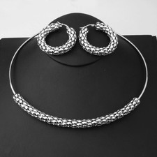 Hot Women's Stainless Steel Silver Necklace Pendant Chain Earrings Jewelry Set