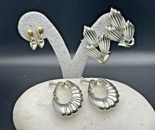 Vintage Clip On Earring 3 Pair Napier & Coro Silver Metal Midcentury Made USA