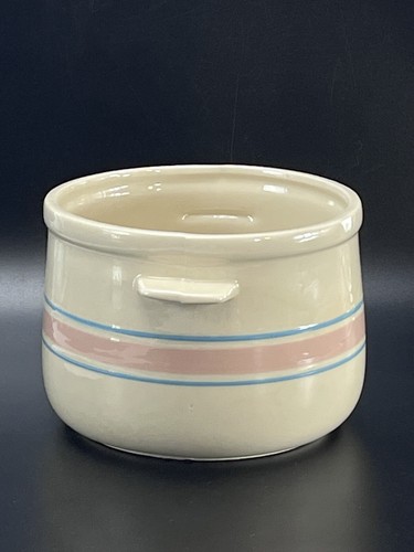 McCoy Pottery Round Covered Casserole -NO Lid- Pink Blue Stripe 0121 - Picture 3 of 9