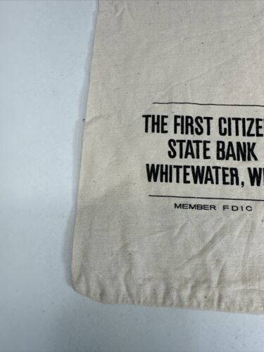 First Citizens State Bank WI, Wisconsin Bank Bag, Canvas W/string, Whitewater - Picture 3 of 12