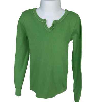 Girls S 6/7 GAP Kids Long Sleeve Green Thermal Tee V-Neck Button Accent  Shirt