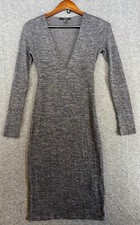 Forever 21 Women's Long Sleeve Front Soft Stretchy Knit Bodycon Dress Deep Vneck