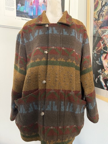 Robert Comstock Coat Men’s L Aztec Southwestern Wool Chore Jacket Barn FITS Big - Picture 4 of 10