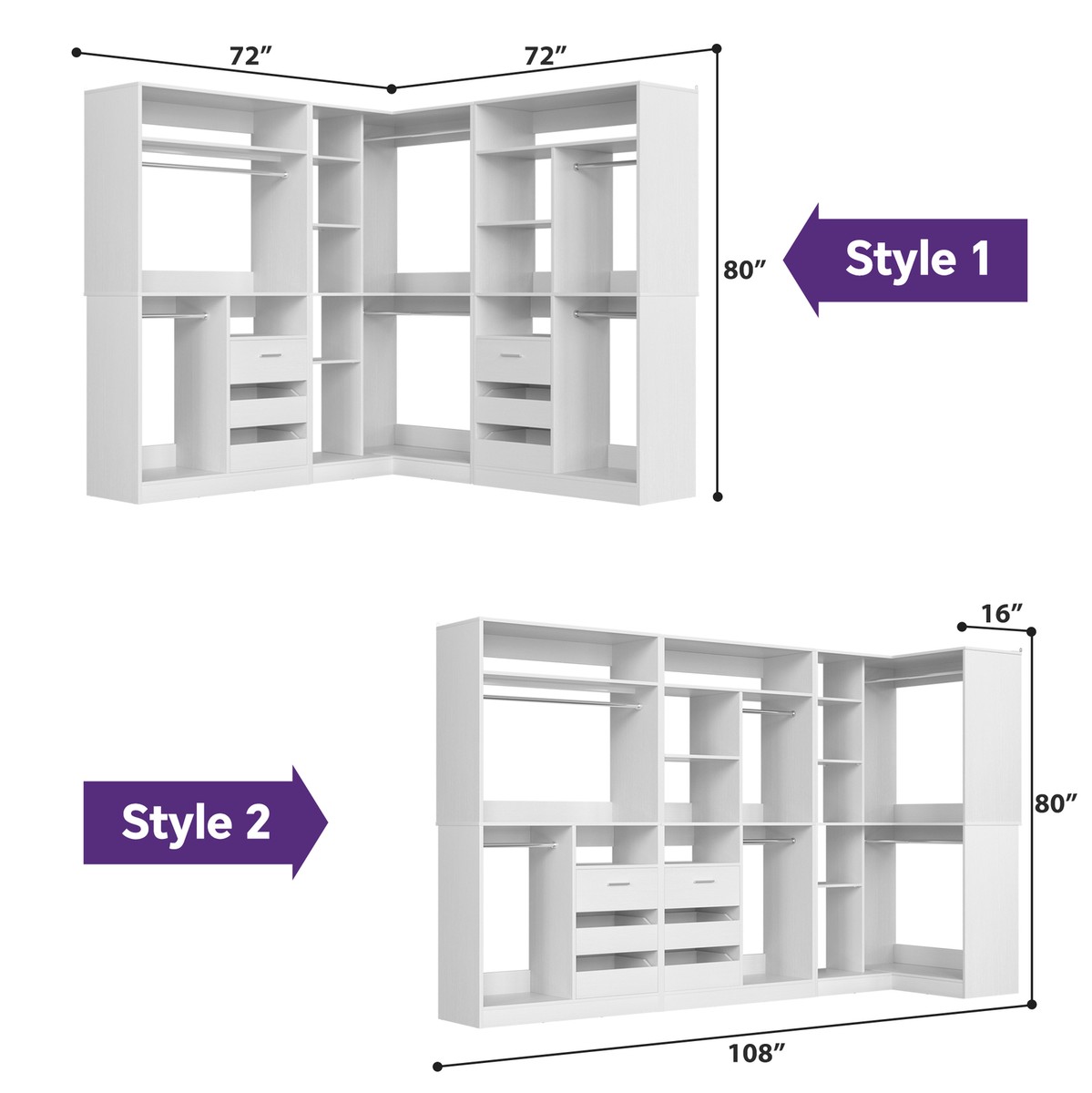 Freestanding Corner Closet System, Reversible Wardrobe Walk-in