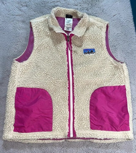 Patagonia Kids Retro X Fleece Vest Natural Size 10 MedFull Zip Beige Pink Vtg
