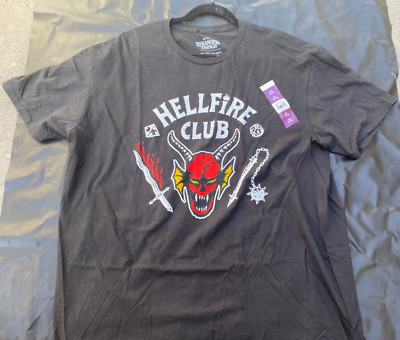 Strangers Things Hellfire Club Logo Design Black Graphic T-Shirt. Size 2XL-NEW