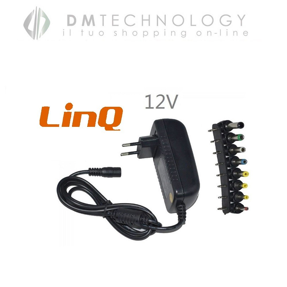 ALIMENTATORE UNIVERSALE 12V AC 100-240V DC 12V 1500 mA/8 ADATTATORI LINQ T-128P