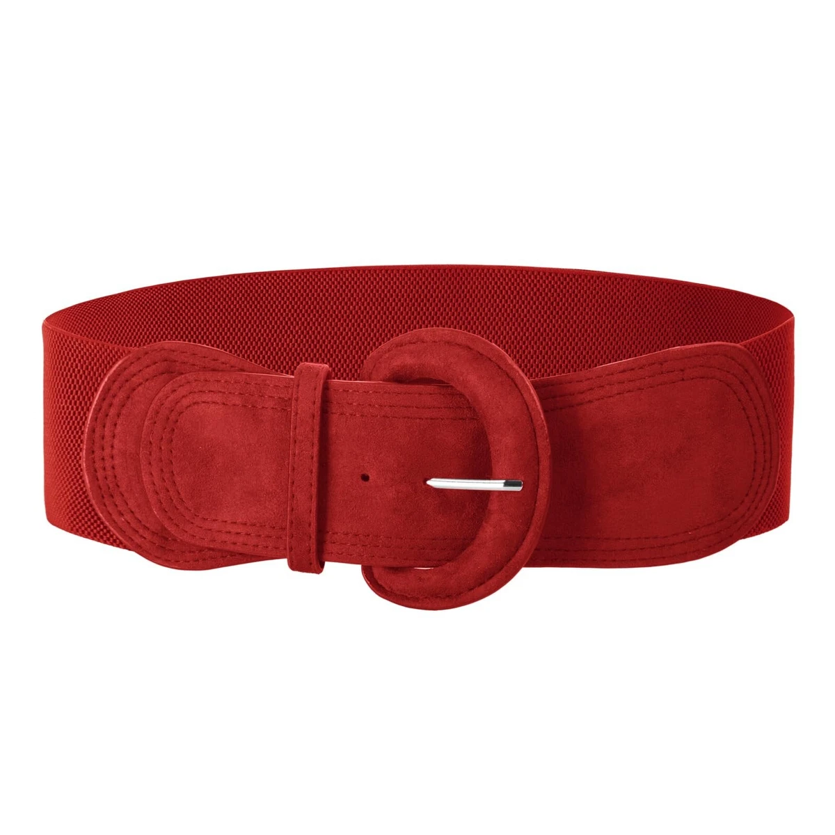 Vintage 80s Wide Red Suede Waist Belt Gold Etched Hook Buckle Statement 29\