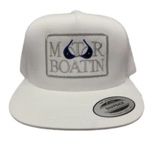 Motor Boatin Mesh Snapback Embroidered flat bill trucker hat cap White