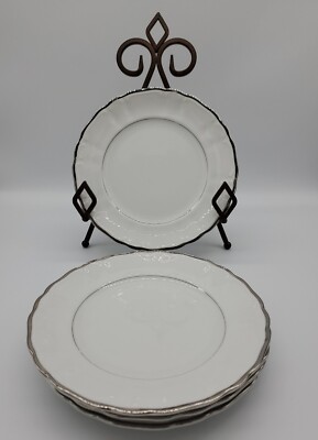 4 Vintage SILVER SONATA 3639 HARMONY HOUSE Fine CHINA Japan 7¾'' Salad Plates