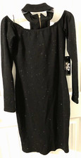 JUMP Black Glitter Bodycon stretch Off Shoulder Knee  sexy Dress Choker Zip 1/ 2