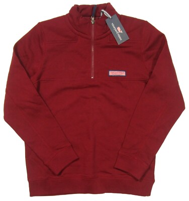 Vineyard Vines Boys Crimson Red Classic Terry 1/2 Zip Shep Shirt