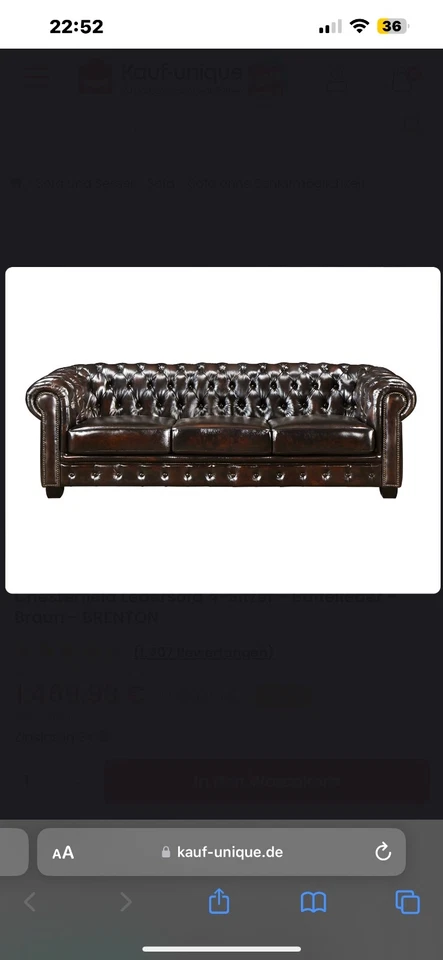 Chesterfield Ledersofa 4-Sitzer - Büffelleder - Braun - Bild 2 von 4