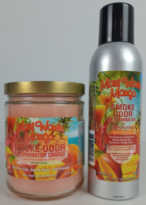 Smoke Odor Exterminator 13oz Candle 7oz Spray Maui Wowie Mango Set