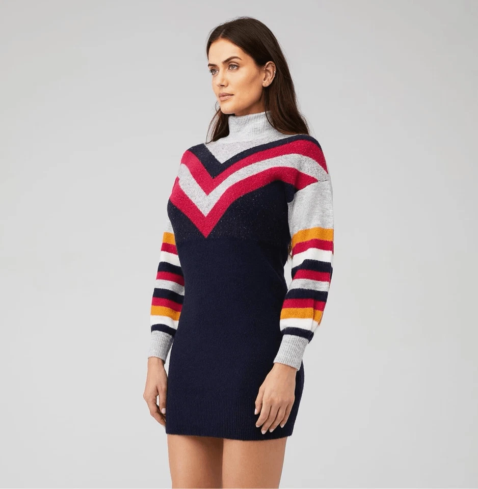 Mini Vestido Suéter MinkPink Rayas Me Up Cuello Alto Manga Larga Rayas Talla XL Foto 2 de 4