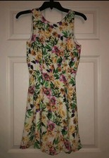 Forever 21 Women's Dress S White Pink Floral Knee Length Open Back Sleeveless T1