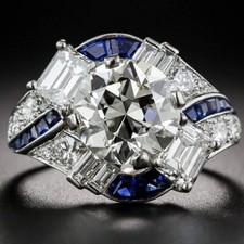 Vintage Style 2CT Round Cut CZ Art Deco Engagement Ring In 925 Sterling Silver