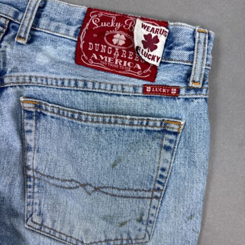 Vintage Lucky Brand Jeans Mens 32x34 Blue Red Label USA Made Thrashed Workwear