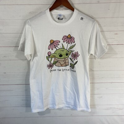 Star Wars Gildan Baby Yoda T-Shirt Size S White 'Enjoy The Little Things' NWOT