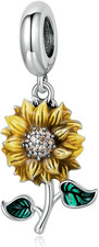 Sunflower Charm for Bracelet Gold Plated 925 Sterling Silver Sunflower Dangle Ch