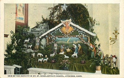 Postcard Mt St Scholastica Chapel Crib of the Nativity, Atchison, Kansas