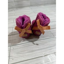 UGG Jesse Bow Pink Suede Orange Satin Bow Infant Booties 1006483I Size 0/1