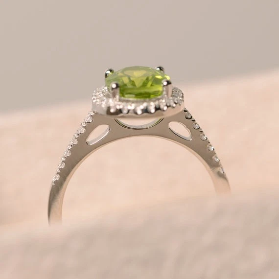 2.30 Ct Oval Natural Peridot & Diamond Engagement Wedding Ring 14K White Gold - Image 2 of 4