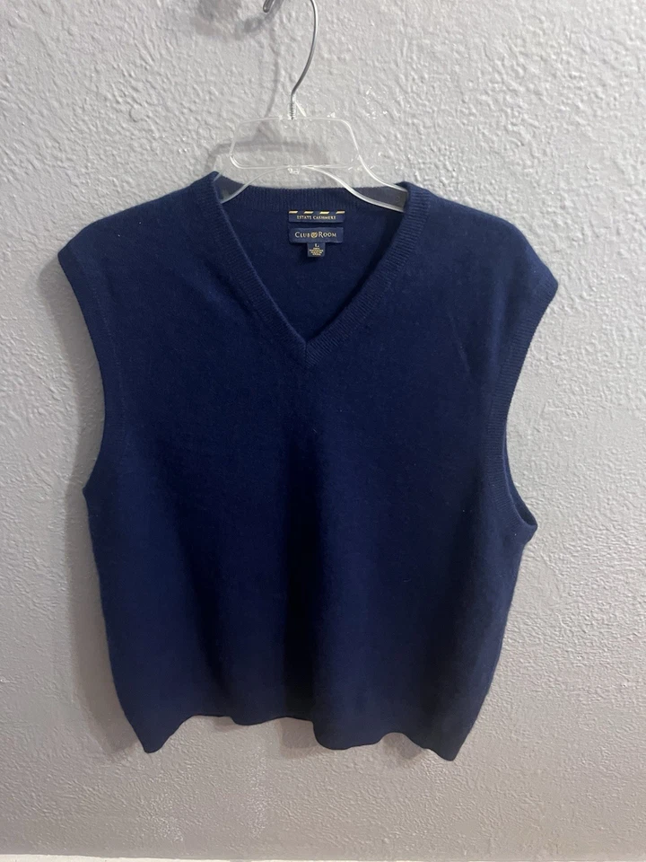 Chaleco Suéter Lands End Para Hombres Azul 100% Cachemira Cuello en V Talla Grande Foto 2 de 4