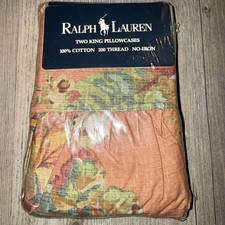 Vintage Ralph Lauren Maura Pink Ruffled Pair Of KING PILLOWCASES New Old Stock