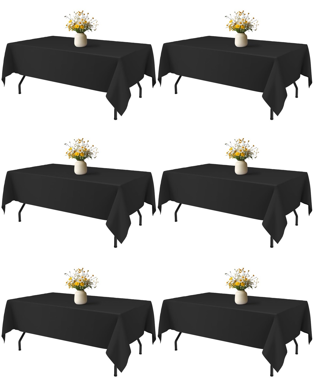 Black Rectangle Table Cloth  6 Pack, 60" x 84" Washable Poly