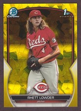 2023 Bowman Draft Sapphire #BDC-52 Rhett Lowder 1st RC Yellow #/75 Reds Rookie