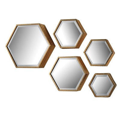 Atlas Lighting Hexagonal Wall Mirror, Set of 5, Gold - MI11045-01S