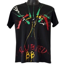 Vintage 1988 Oneita Say No 88 Splatter Graphic T-Shirt Black Mens Large USA Made