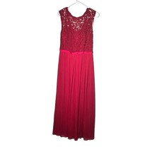 Davids Bridal Lace Bodice Maxi Dress Apple Red Formal Bridesmaid Size 6 HOCO