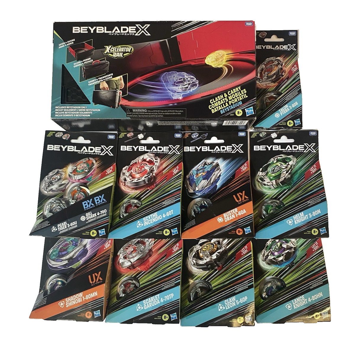 Beyblade X Lot of 9 + Clash & Carry Stadium Set Bundle – Brand New