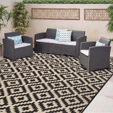 SAND MINE Waterproof Outdoor Rug 8x8 ft, Plastic 8' x 8', Black Beige