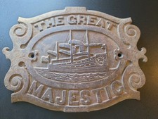 Antique THE GREAT MAJESTIC Cast Iron Stove Oven Door Plate Steam Ship Logo 35R