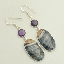 Sodalite Amethyst Gemstone Handmade Drop Dangle Earrings Jewelry 2.2