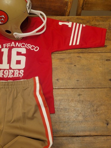 SF 49ers Football Uniform & Helmet 80’s Joe Montana Hutch Medium Kids - Picture 2 of 17