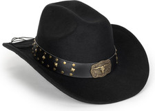Vintage Western Cowboy Hat for Men Women - Wide Brim Cowgirl Fedora Hats with Br